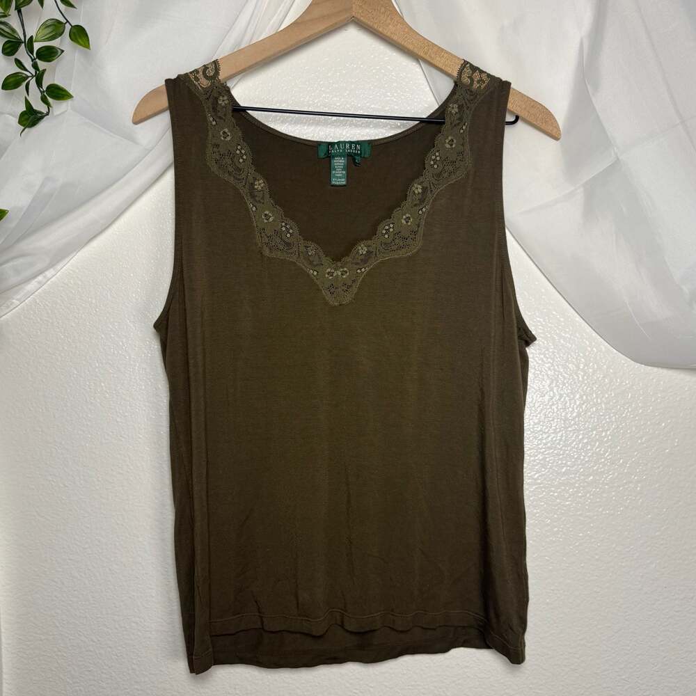 Lauren Ralph Lauren Brown Lace Trim Tank Top Size XL